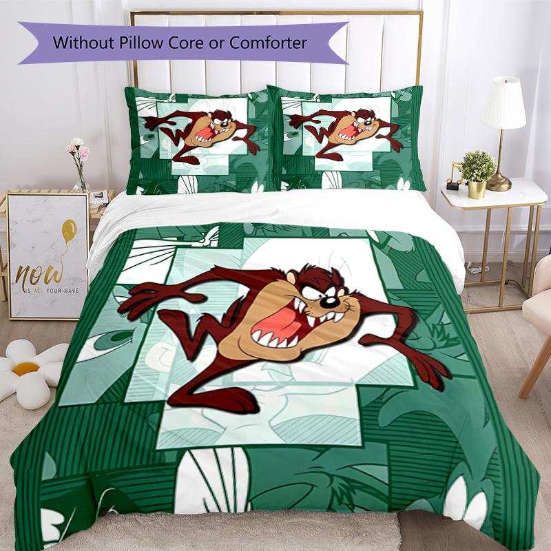 3pcs Taz-Mania pattern bedding set duvet cover set includes duvet cover &pillowcases, perfect all season bedroom decoration & gift