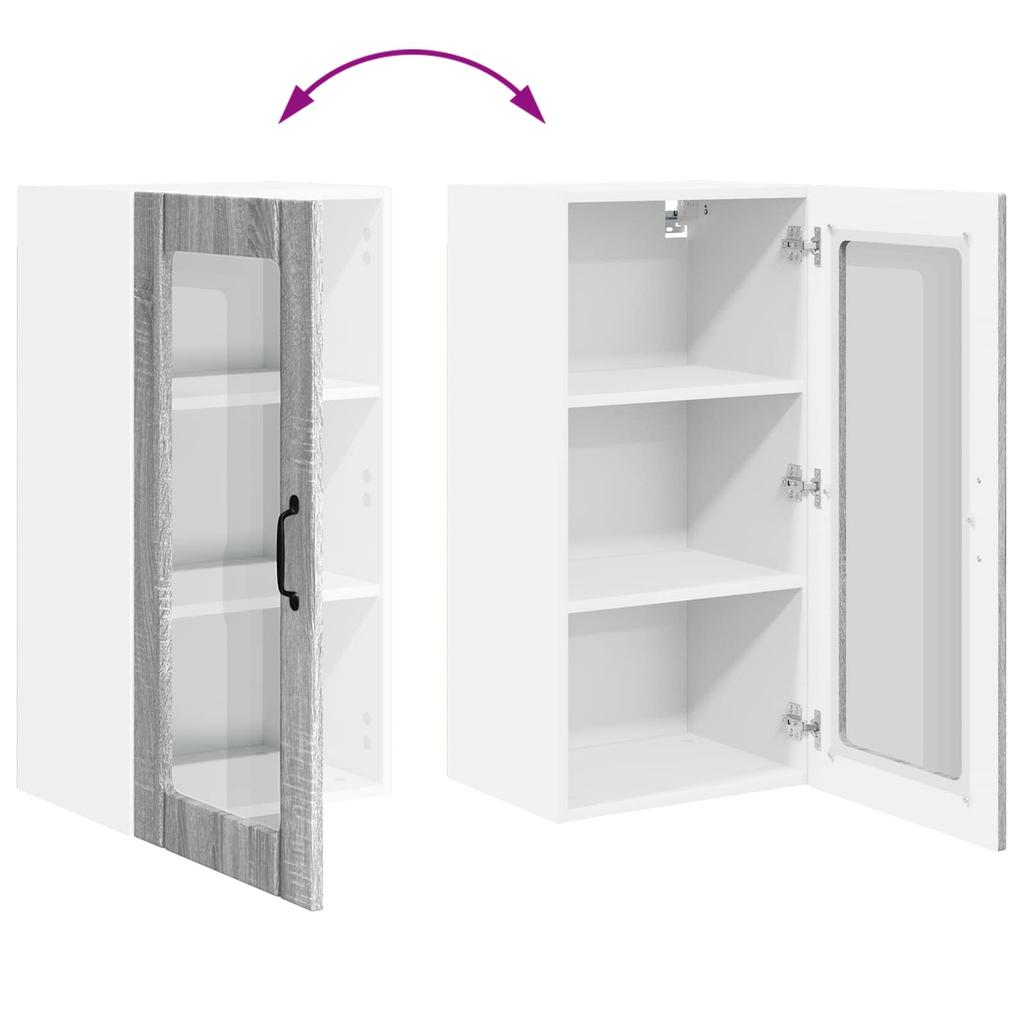 Wall Mounted Glass Cabinet PORTO 2 pcs Grey Sonoma 40 x 31 x 80 cm