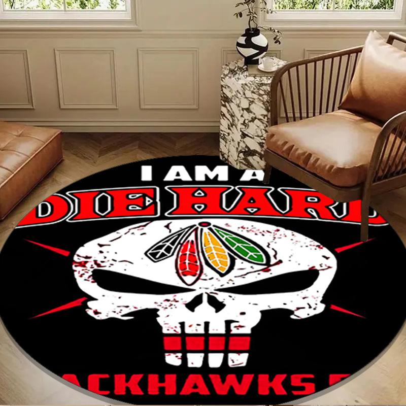 Chicago Hockey Round Rug for Livingroom,Bedroom, Palyroom, Chair Rug, Area rug, Circle Carpet, Large Size Decor Fan Christmas gift