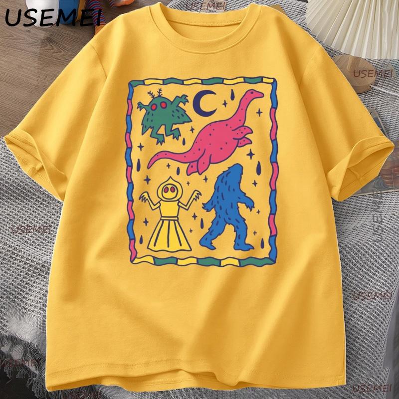 Colorful Cryptids T Shirt Man Cute Animal Printed T Shirt Casual Cotton Round Neck Tops Harajuku Streetwear Clothes