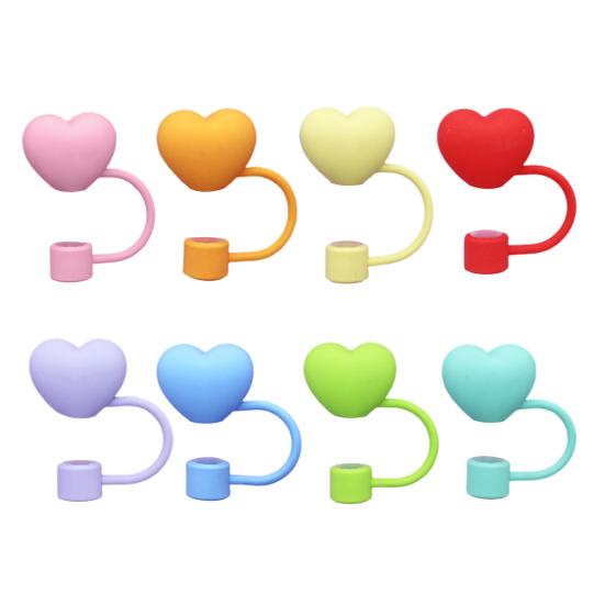 1/8Pcs 9-10MM Straw Love Heart Cover Food Grade Silicone Reusable Dust-proof Cute 30/40Oz