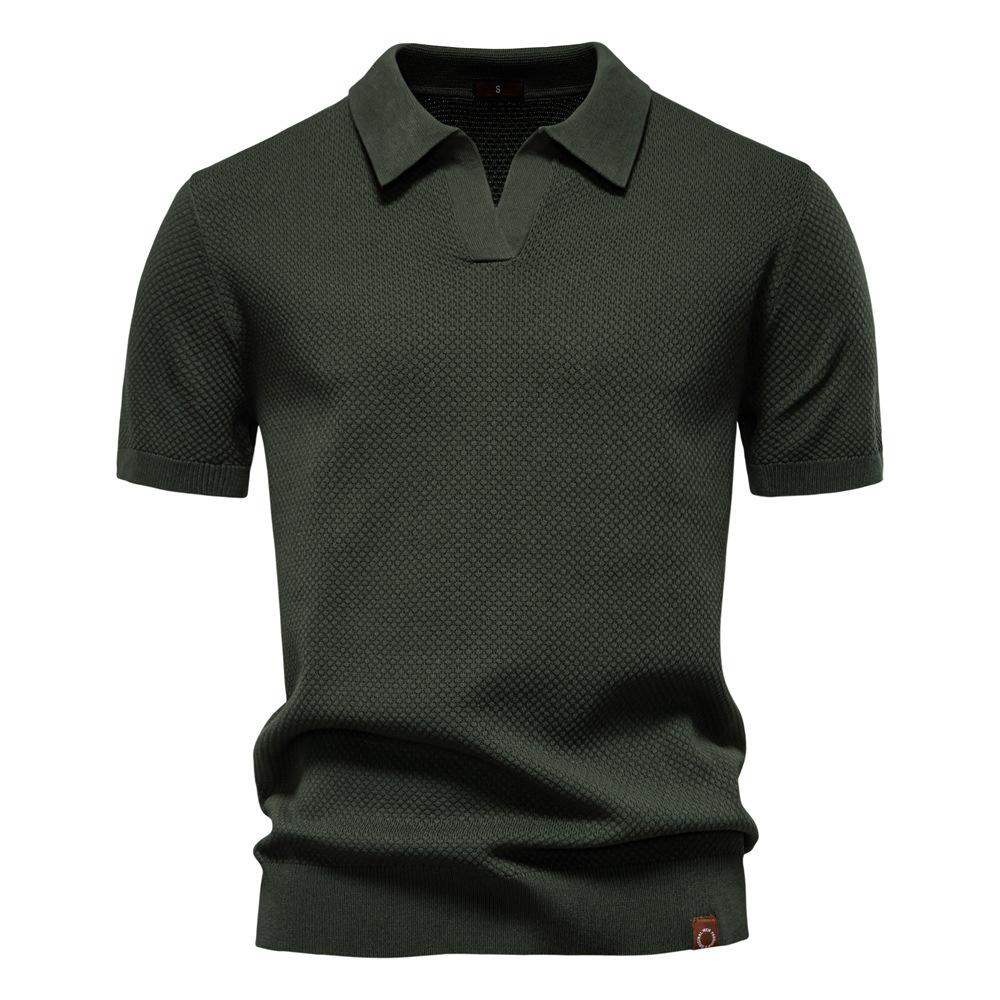 

Summer High-Quality European Size Pineapple Pattern Woven Polo Shirt Men S Business Seagull Collar Men S Short-Sleeved Sweater Polo XXL армія зелений колір