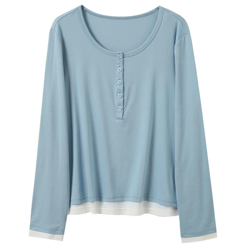 

Sancai Plus Size Lyocell Faux Two-Piece Long Sleeve T-Shirt L