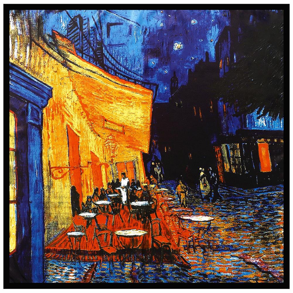 90cm Silk Scarf Vangogh Oil Printing Hair Neck Square Office Ladies Shawl Bandanna Muslim Hijab Handkerchief Muffler Foulard