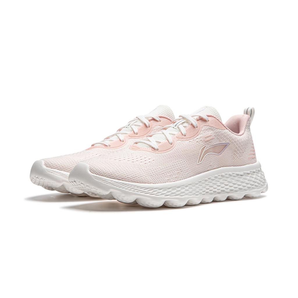 Li Ning Cloud Motion Soft Rebound Shock Absorbing Durable Breathable Running Shoes Women Sneakers White Pink ARSU024-4