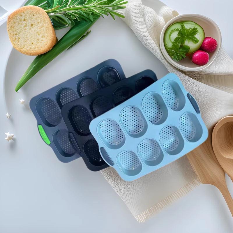 Stampo per Torta Ovale in Silicone per Uso Alimentare - Strumento per la Cottura del Pane Francese Antiaderente a 8 Griglie.