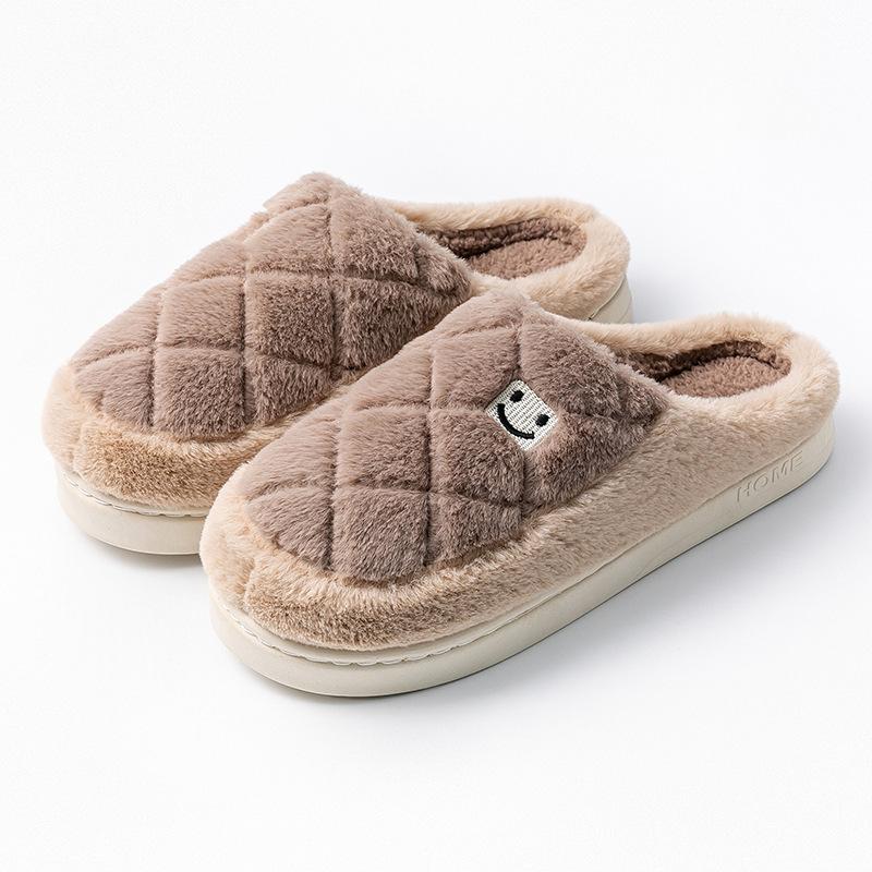 Autumn and Winter New Cotton Slippers Indoor Home Wear-resistant Warm Piled Couple Hair Slippers