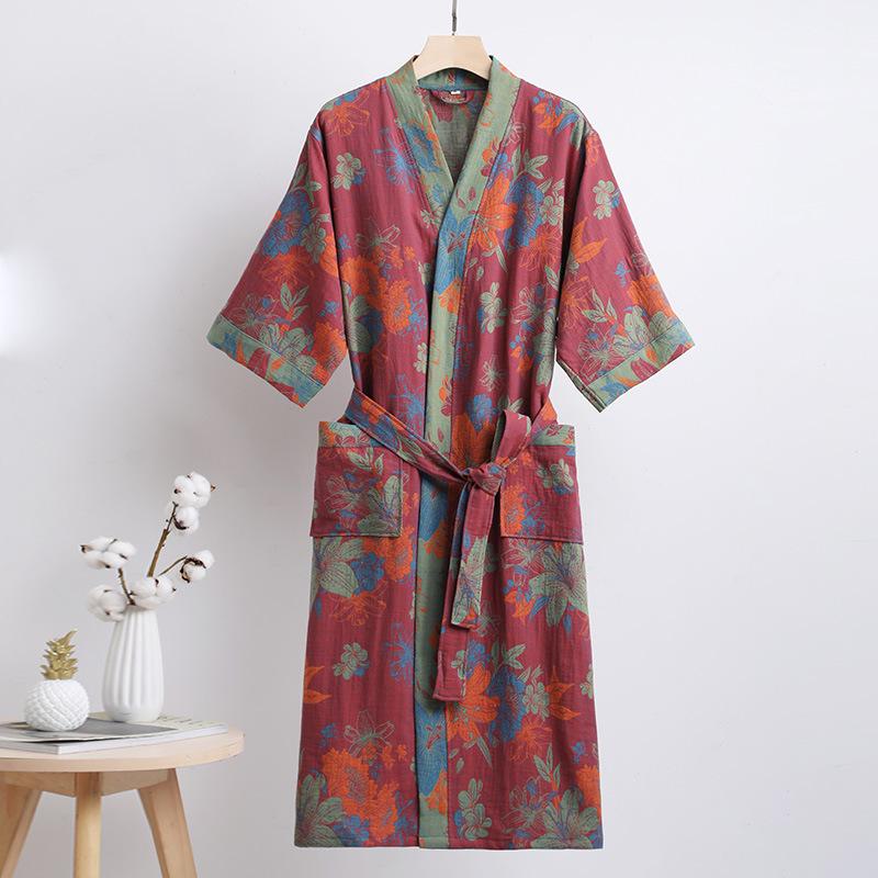 Pure Cotton Double Layer Gauze Bathrobe - Class A Spring/Summer, Thin, Water-Absorbent, Quick-Drying Yukata for Couples