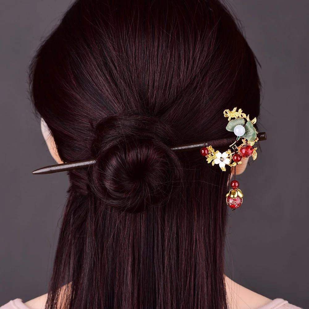 Ethnic Style Retro Exquisite Synthetic Flower Hair Stick Ancient Chinese Classical Palace Hair Jewelry Ladies Elegant Headwear