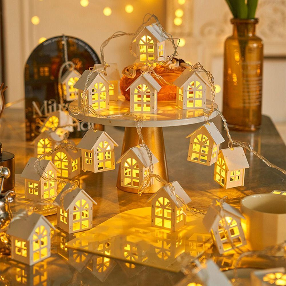 Warm White Wooden House Light Strings Waterproof Wood House LED String Window Display