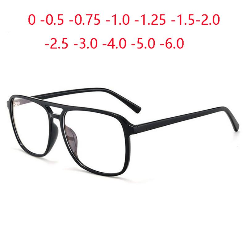 Big Frame Anti-Blue Light Square Finished Myopia Glasses Minus Lens Prescription Spectacle Diopter 0 -0.5 -0.75 -1.0 To -6.0