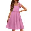 Children's Dress Without Cuffs Pocket Square Collar Casual Style Solid Color Dress