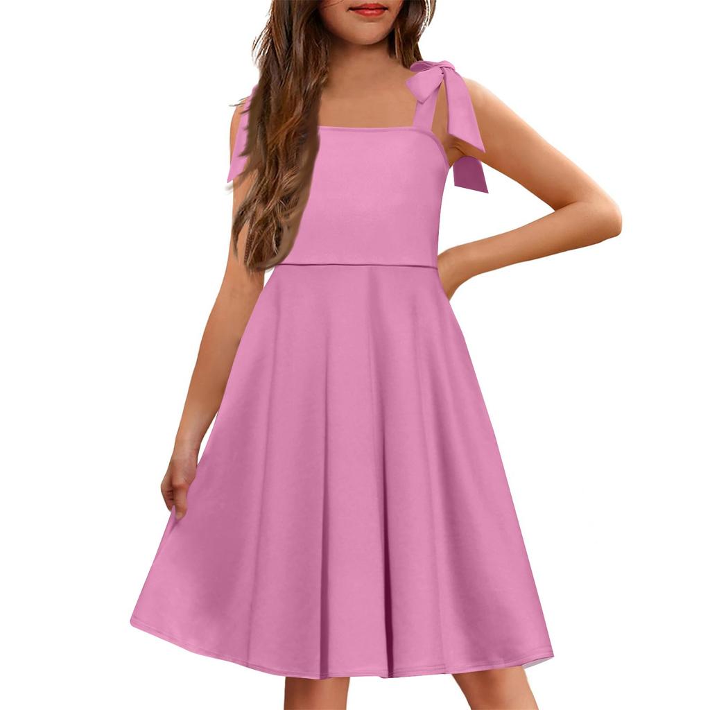 Children's Dress Without Cuffs Pocket Square Collar Casual Style Solid Color Dress