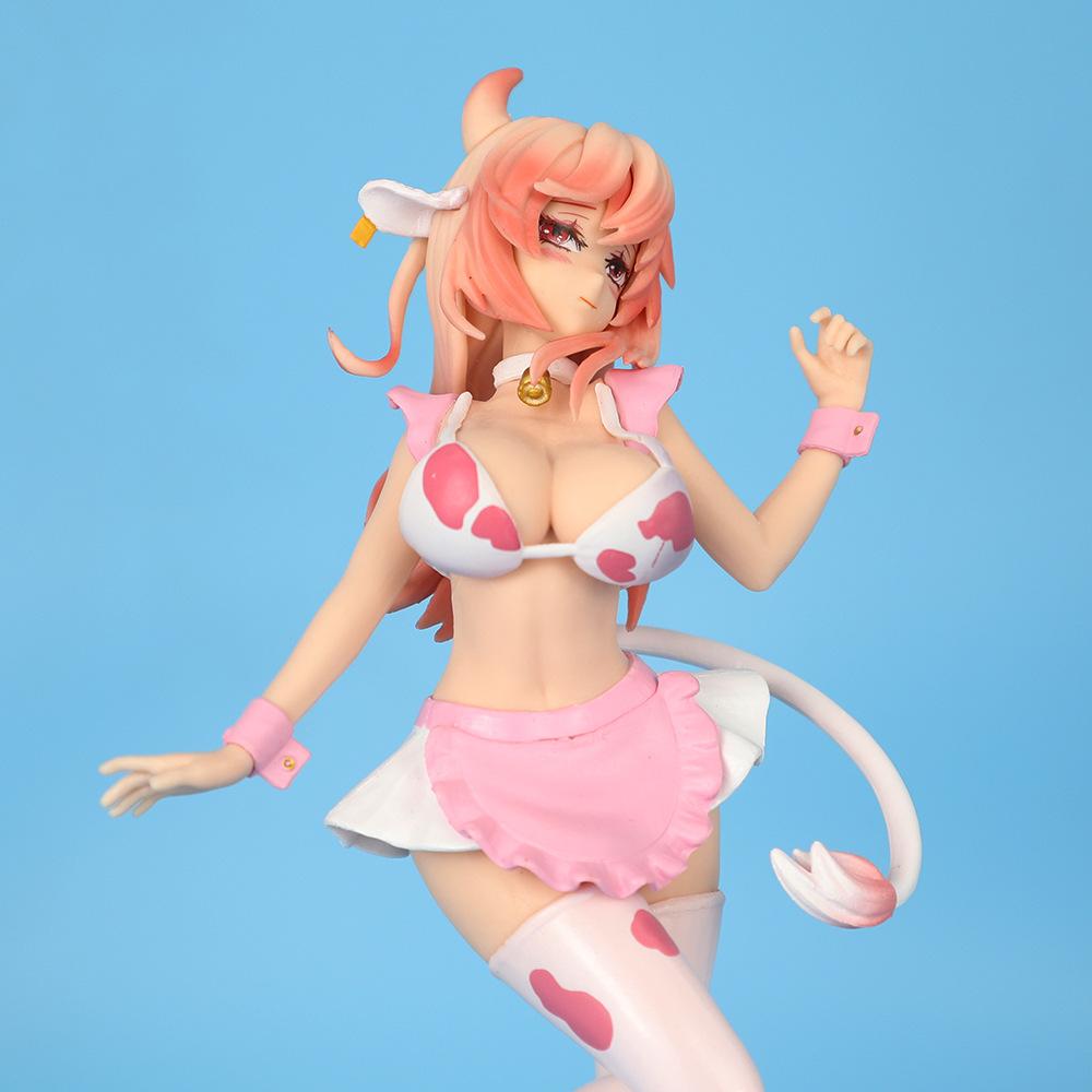Hot Selling 25cm Black & Pink Cow Maid Cartoon Girl Figure Statue Desktop Ornament Collection Model Toy Gift