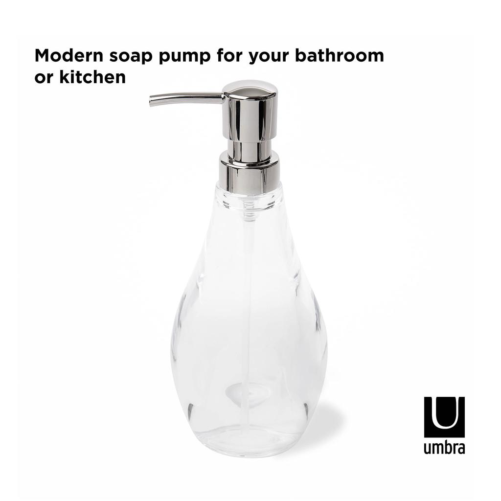 Umbra Hand Soap Dispenser, BathroomKitchen, Soap Pump, Soap Bottle, Simple and Stylish, Hand Wash, 296ml, Droplet, Clear, 2020163165