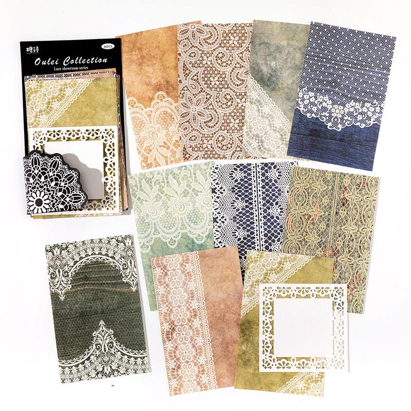 30pcs/1 lot Material Paper Lace Display Room Series Vintage Lace Hand Account DIY Material Decoration
