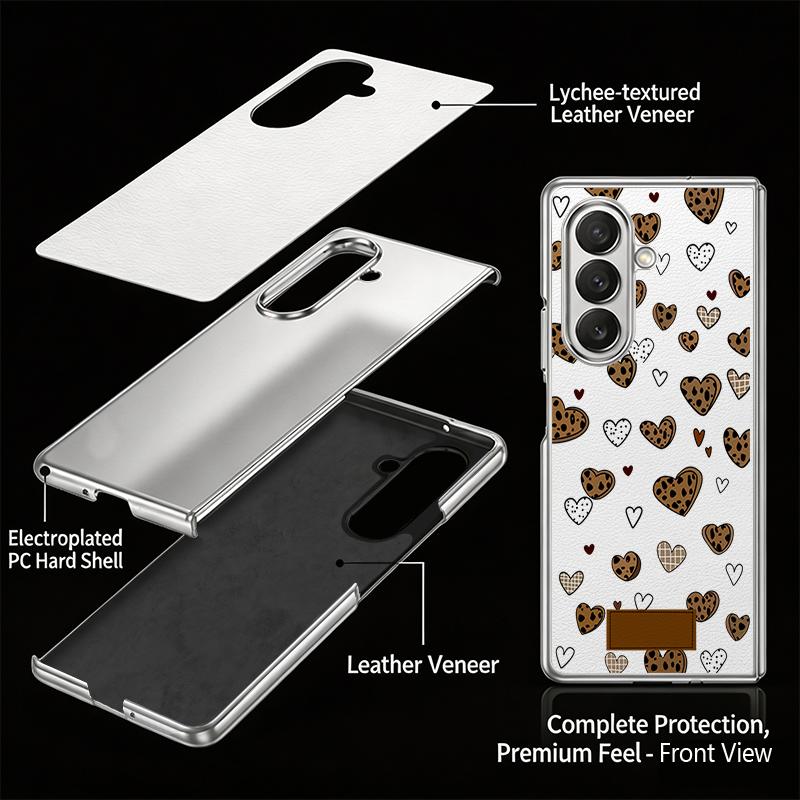 INS Heart Sticker Collage Case For Samsung Z Fold 8 Ultra 7 6 5 Luxury Plating Leather Skin Hard Phone Cover For Galaxy Z Fold8 Fold7 Fold6