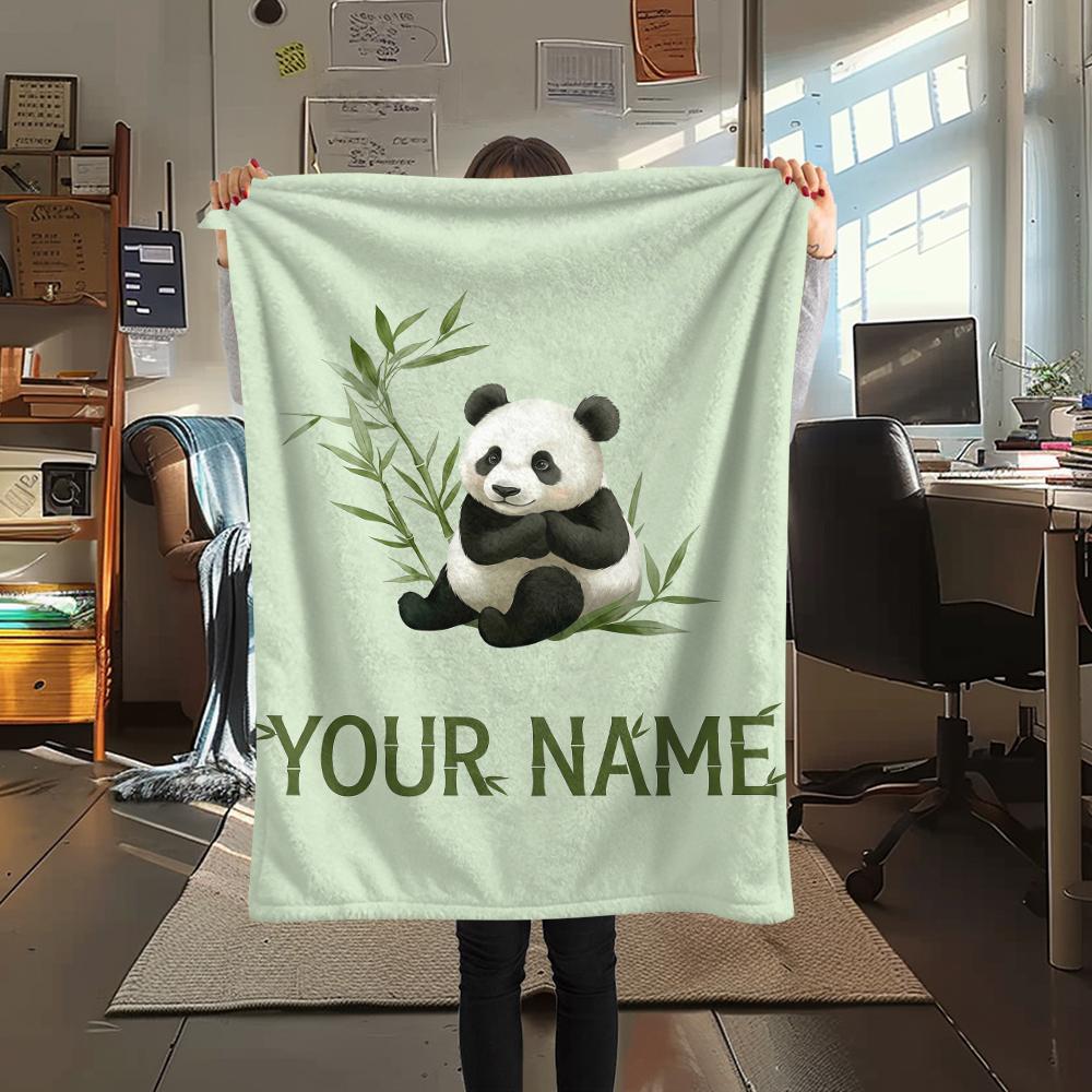 1PC Custom Name Panda Love Heart Theme Patterned Flannel Blanket Suitable For All Seasons for Home Decor Warmth and Comfort Gifts Holiday Present_lx