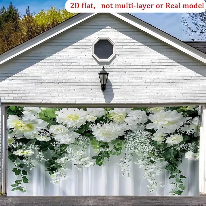 2D White Hydrangea & Green Leaves Backdrop Curtain Style Floral Background for Photoshoot