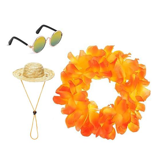 Hawaiian Porch Goose Outfits Summer Lawn Goose Costume Straw Hat And Hawaiian Lei Sunglasses Set for 23/17'' Lawn Patio Goose Statue