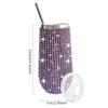 6oz Glänzender Diamant-Becher Bling Strass-Weinglas mit Strohhalm Edelstahl Isoliert Vakuum Champagnerbecher Tasse Eiform