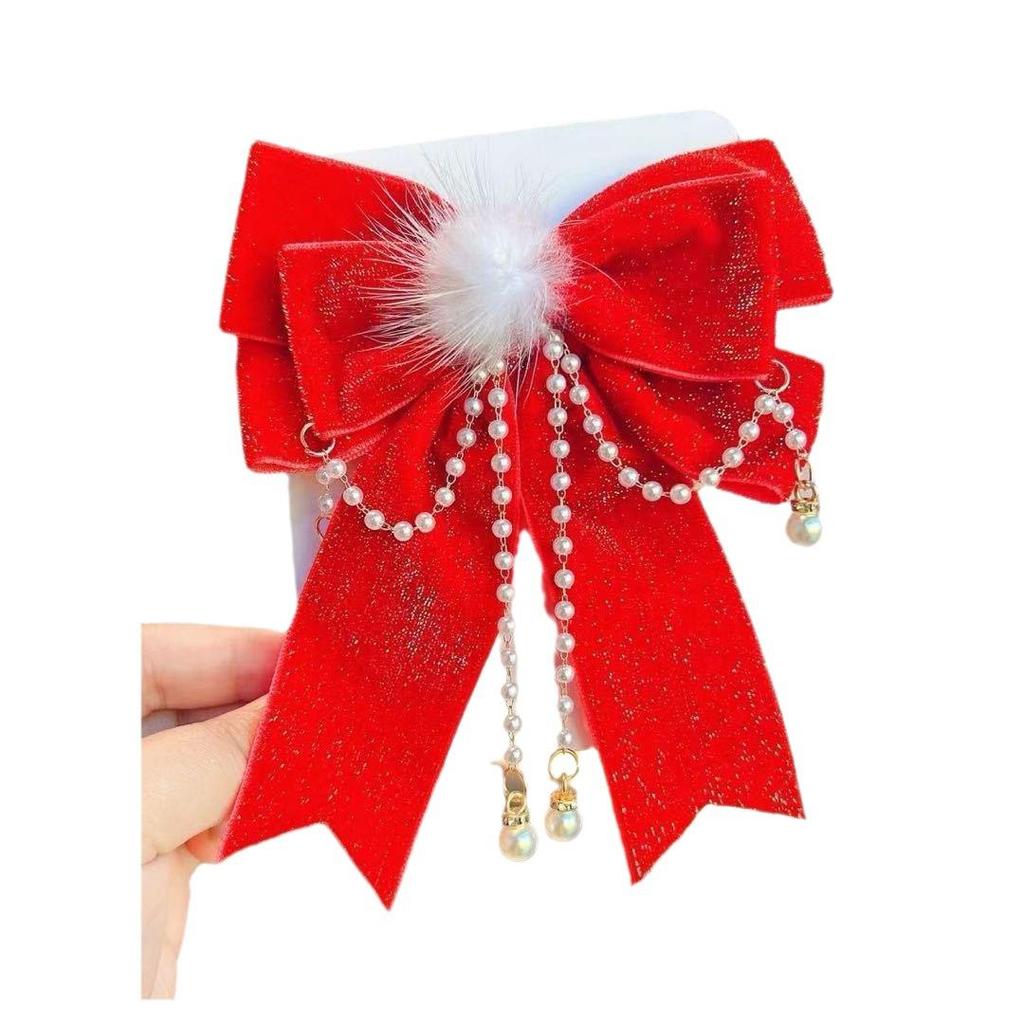 Girls' Bun Hairstyle Red Bow Hair Clip – Princess Headwear Accessory for Women & Children