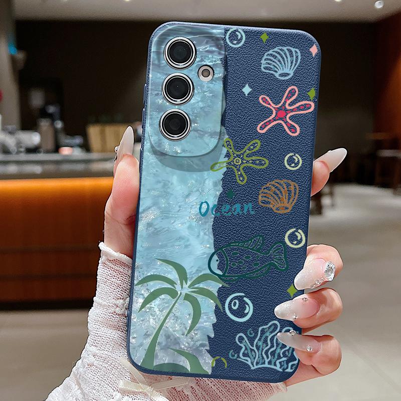 Starry Sea Dolphin Adventure Case For Samsung S26 S25 S24 Ultra S23 S22 S21 FE A15 A16 A17 A35 A36 A37 A54 A55 A56 A57 5G Leather Texture Cover
