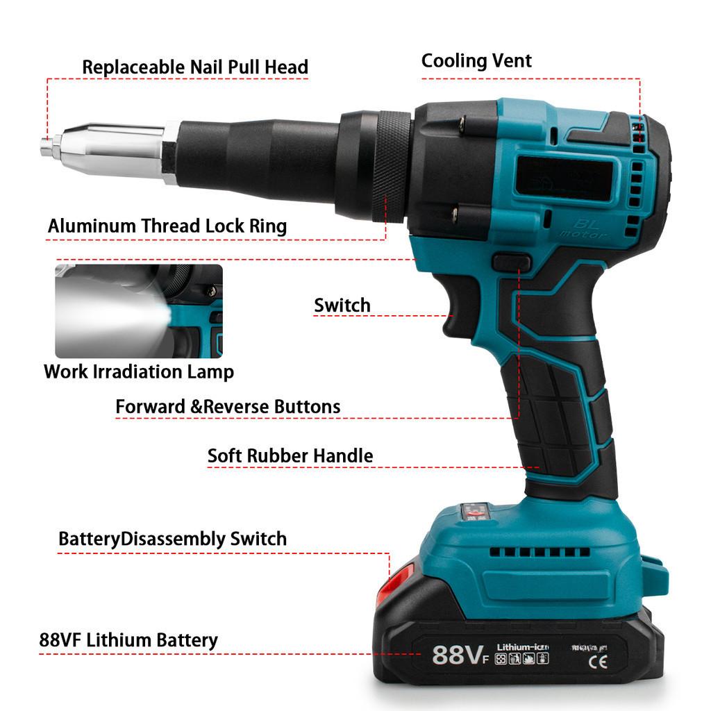 Portable Brushless Electric Rivet Gun 20000N Cordless Rivet Nut Gun Drill Insert Automatic Riveting Tool