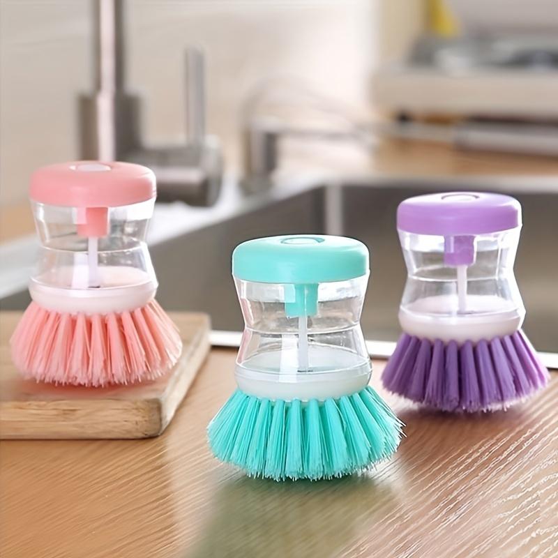 3-Pack Color-Choice Premium Kitchen Cleaning Brush with Ergonomic Handle - Gentle Scrubbing Bristles for Utensils, Pots & Outdoor Use - Portable