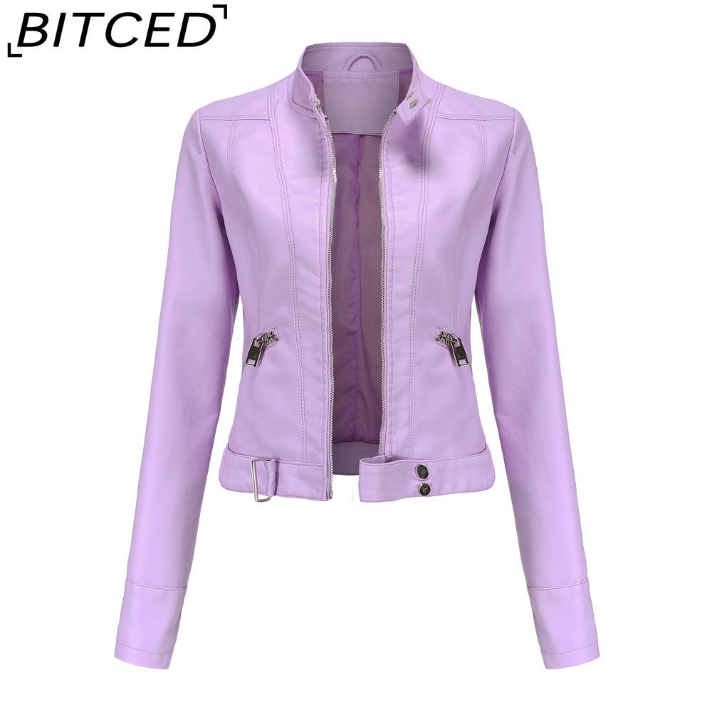 BITCED Lightweight Leather Jacket - Short-Sleeved Spring/Fall Stand-Up Collar Women's Leather Jacket