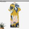 ZANZEA Women Casual V-Neck Short Sleeve Loose Print Summer Dress