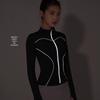 Spring Peach Sports Jacket: Stand-Up Collar, Slim Fit, Reflective, Long Sleeve, Windproof for Yoga, Running, and Cycling.