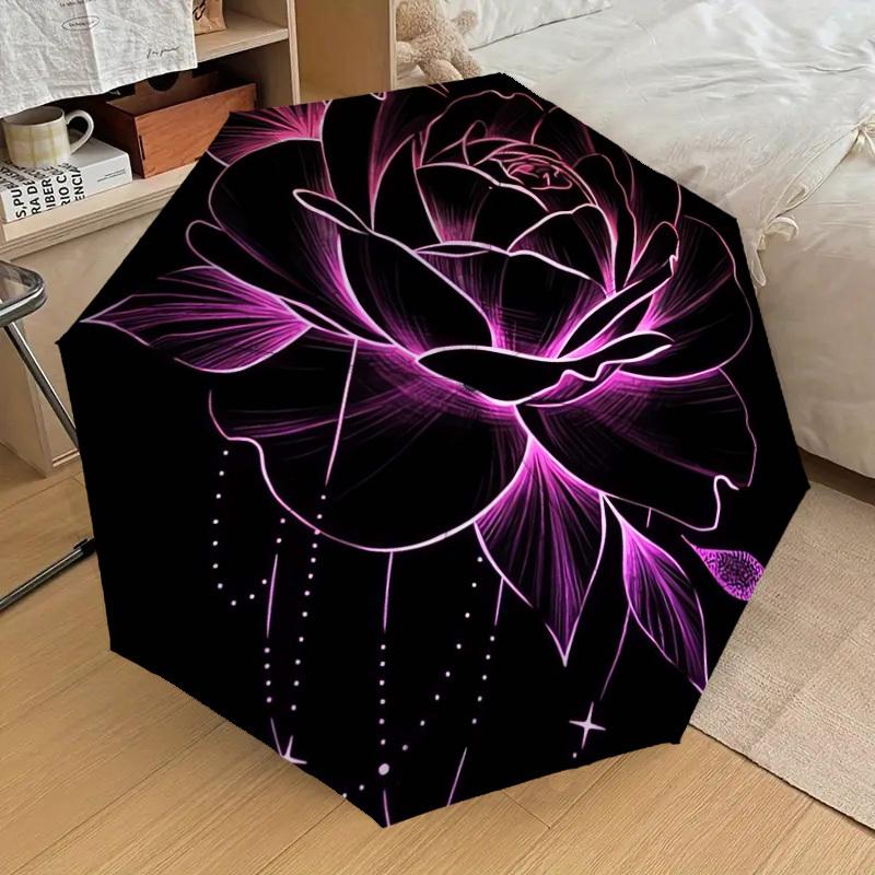 1pc Neon Rose Glow Artwork Umbrella with Plastic Handle,Suitable for All Seasons Home Travel Outdoor UmbrellaDD429