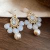 Silver Needle Diamond Pearl Water Drop Tassel Earrings Retro Premium Earrings Ethnic Style Niche Fashion Versatile Earrings