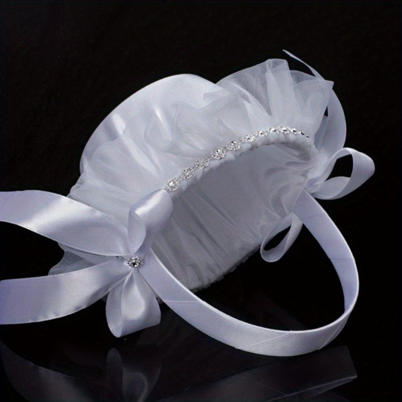 1 Pc White Flower Girls Basket Simple Wedding Flower Basket Bride Bridesmaid Hand Held Basket Wedding Ceremony Party Decorations