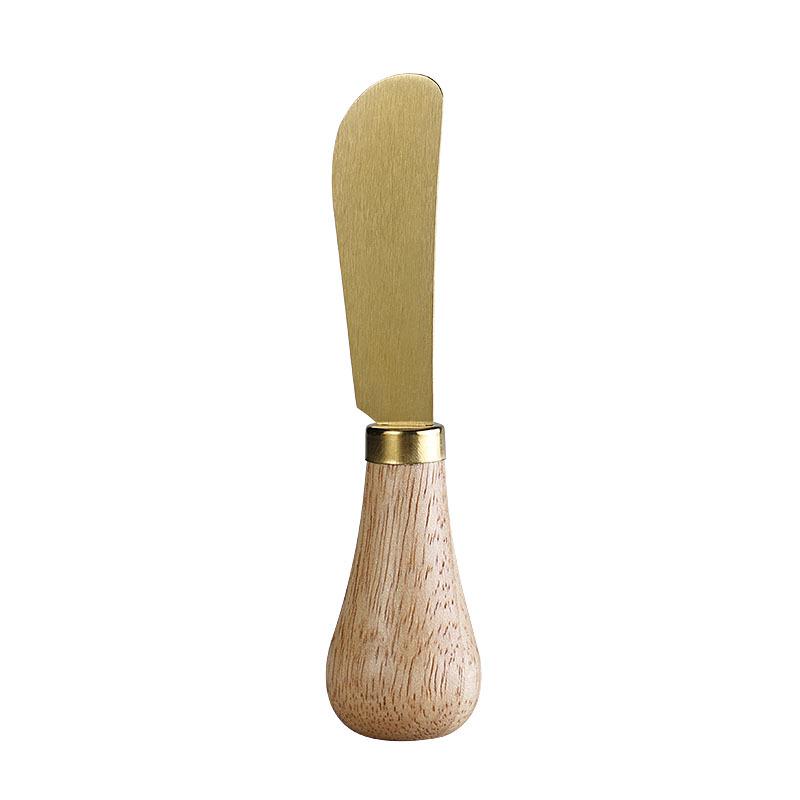 Gold Stainless Steel Cheese Knife Set with Rubber Wood Handle - Includes Cheese Knife, Tableware Knife, and Fork