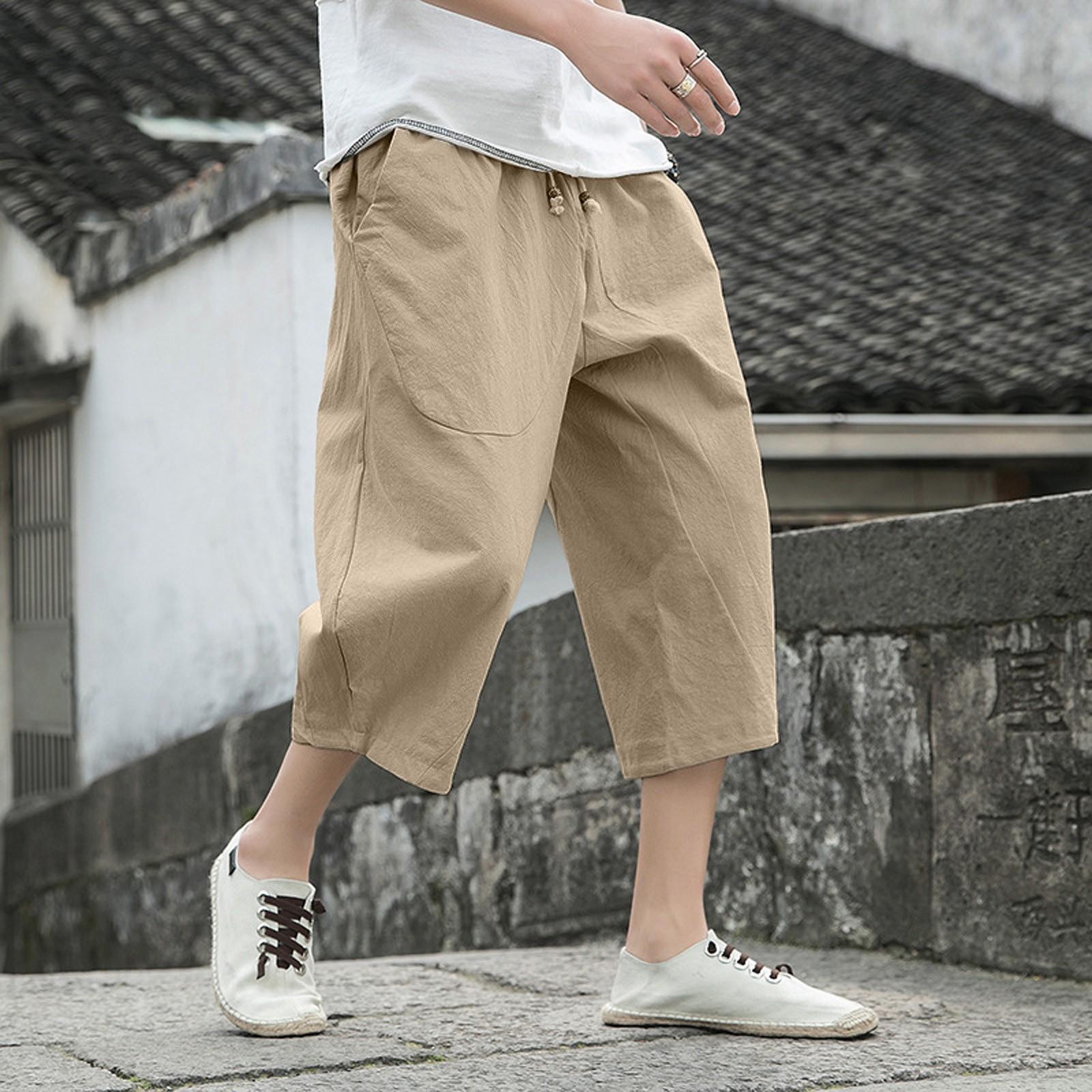 

Мужские ленивые свободные хлопковые брюки Харлан из конопли с эластичной резинкой на талии и шнурком повседневные брюки XXXL бежевый