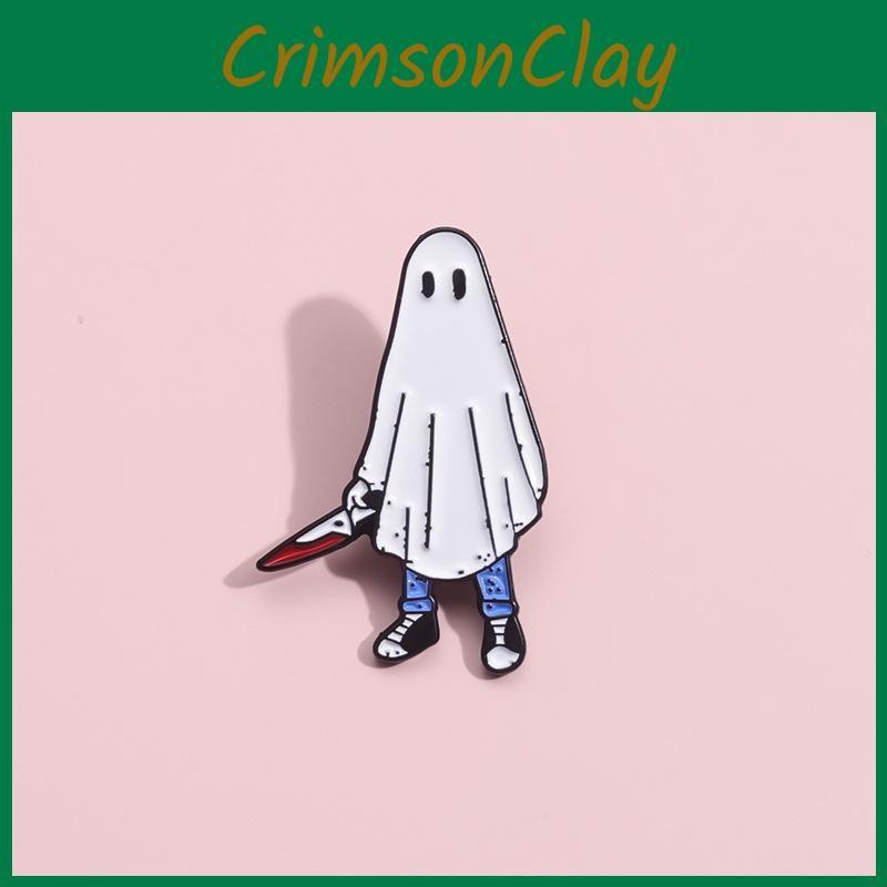 Cartoon Brooch Delightful In White Ghost Shape With Dagger For Fashion Halloween