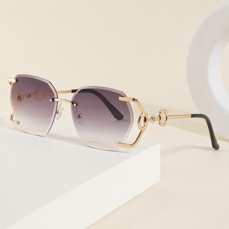 Man Women Rimless Sunglasses Luxury Metal Chain Hollow Frame Gradient Glasses Female Fashion Outdoor Shades Eyewear