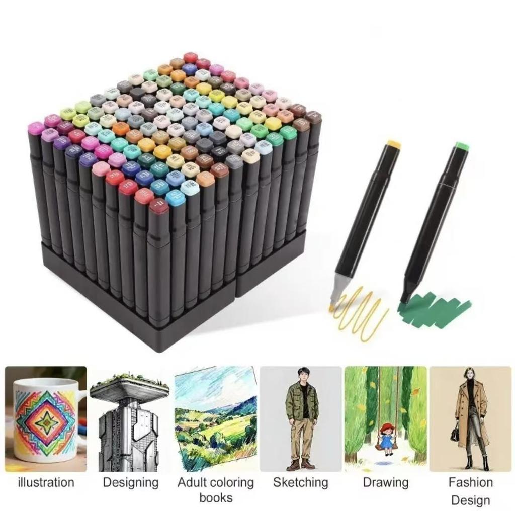 120 Colors Alcohol Markers Set Dual Tip Chisel & Fine Brush Pens Art Supplies for Artists Adults Coloring Book Drawing Sketching