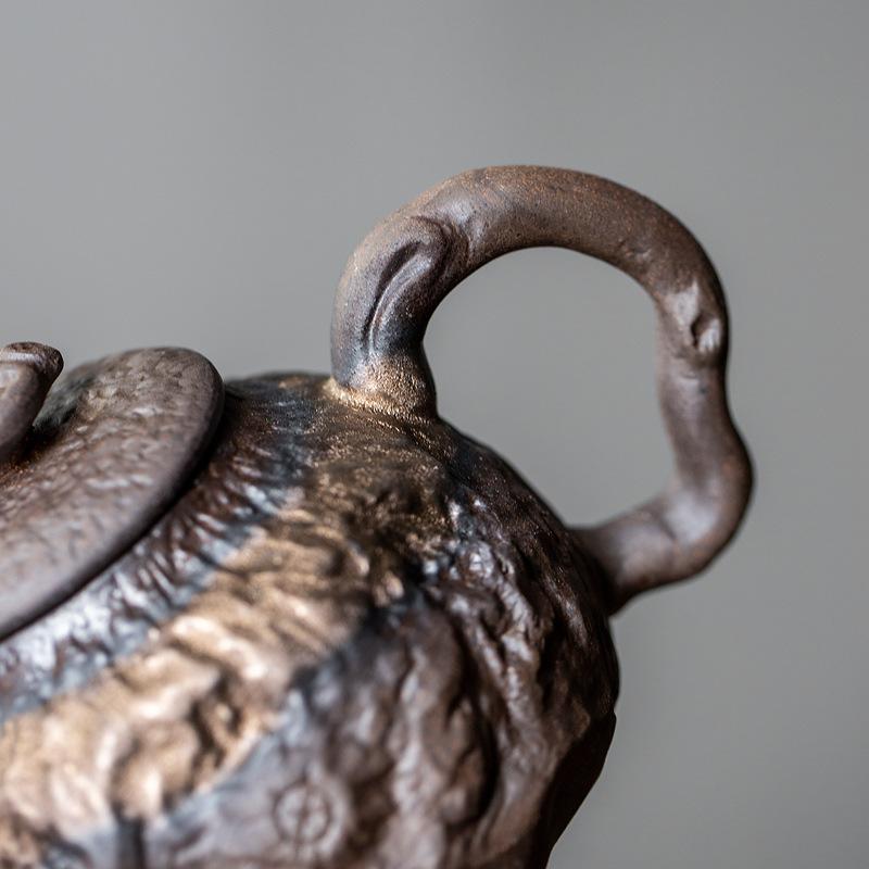 200ml Vintage Coarse Pottery Teapot with Gilded Tree Stump Design for Home Use Kung Fu Tea Set