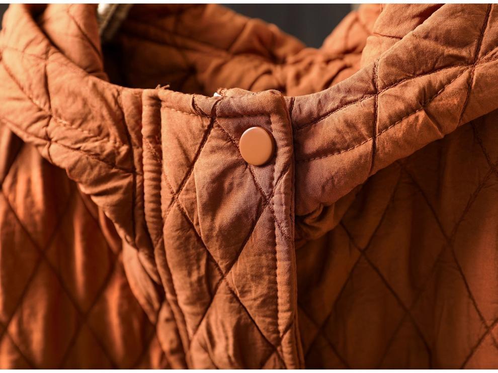 Chaqueta de Algodón con Capucha Acolchada de Diamantes para Mujer - Petite, Holgada, Informal, Ligera, Tendencia Invierno 2025