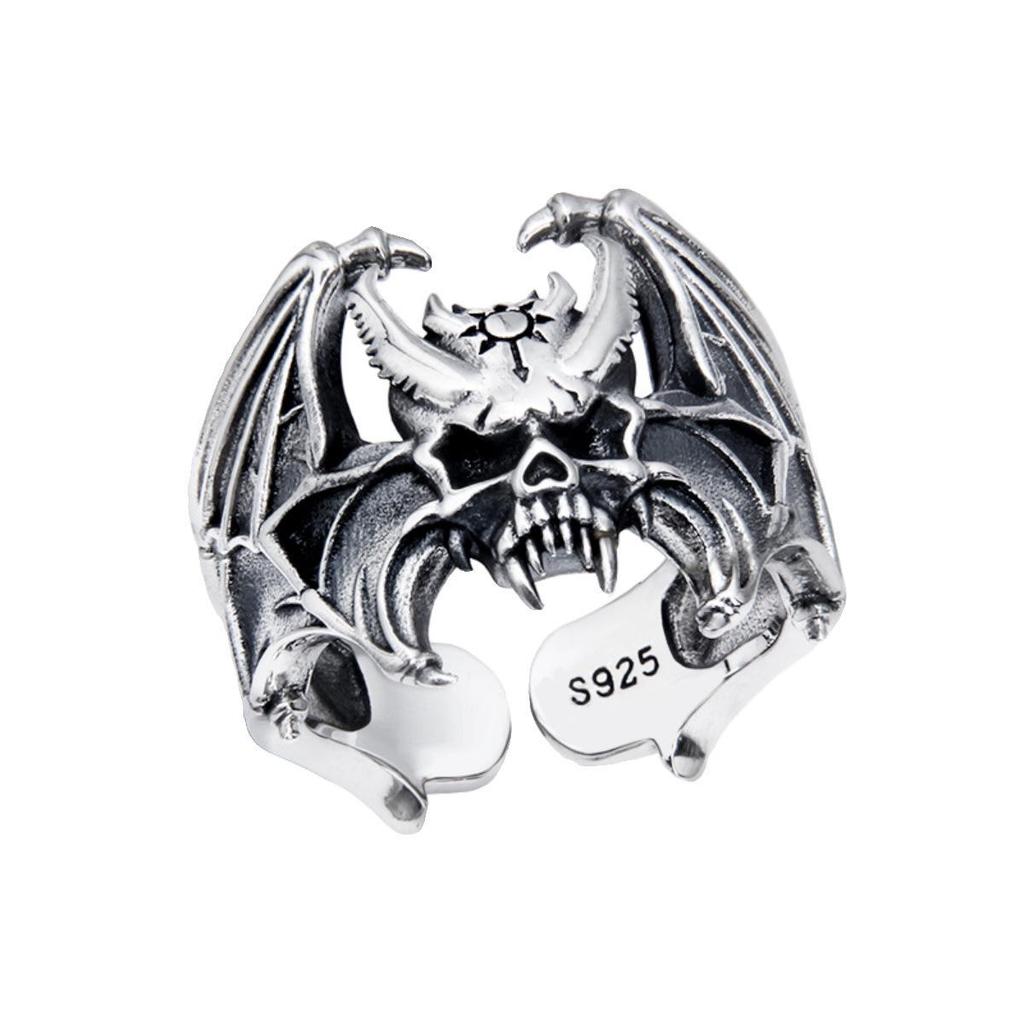 Yufang Silver Skull Bat Vintage Punk Ring for Men & Women - European American Style