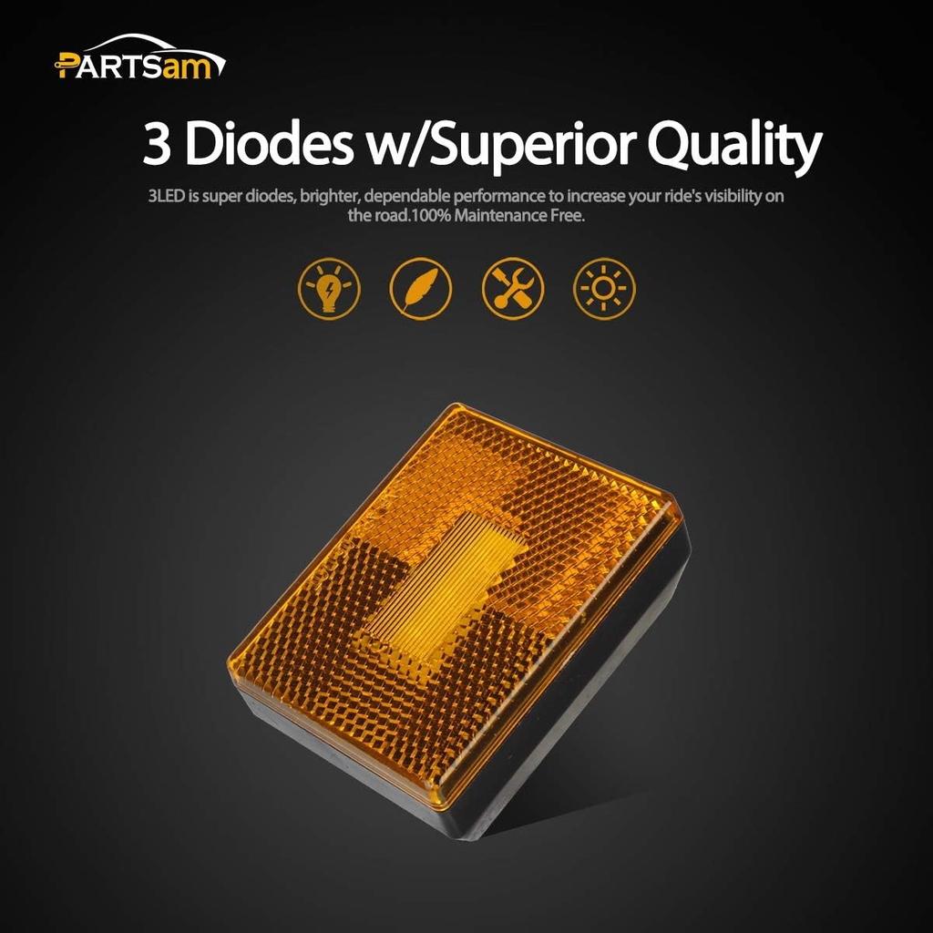4 Pcs(2Amber 2Red) Square LED Trailer Clearance Side Marker Light with Reflector