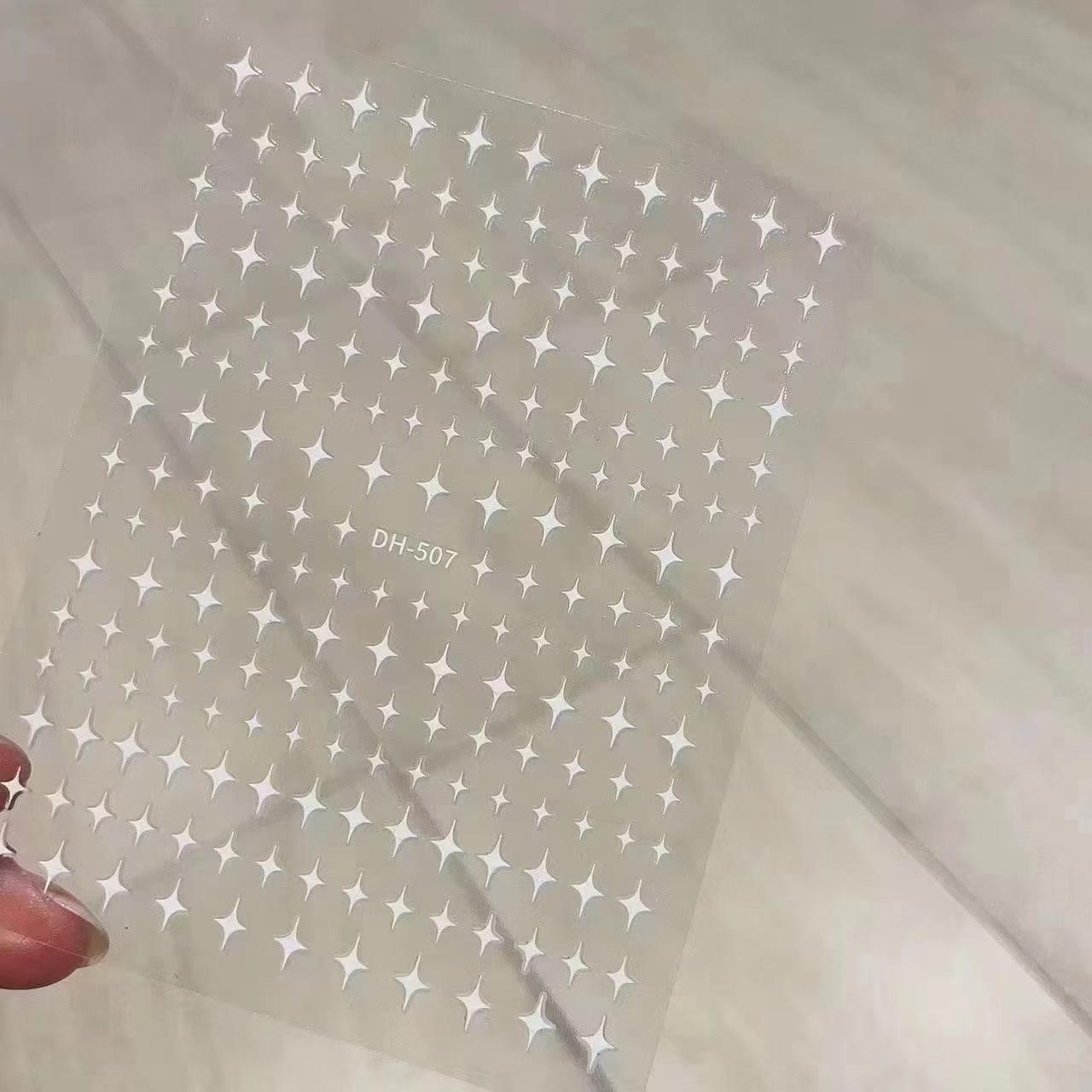 

Four-pointed Star Stickers, Star Nail Glue Stickers, Nail Art, Black Star Gold and Silver Post Paper Ornaments Stickers, Nail Art T222-Little Star - White