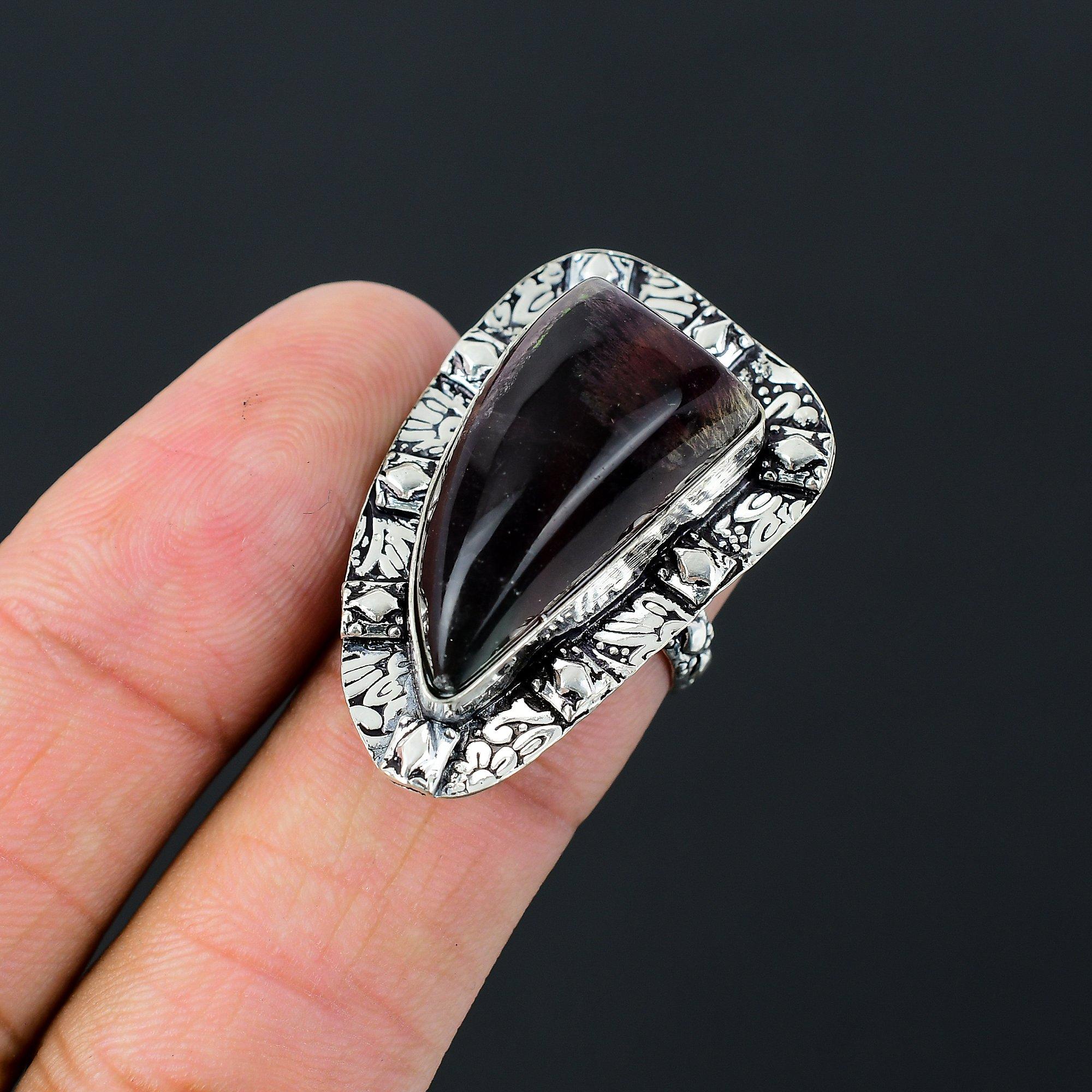 Natural Lodolite Quartz Gemstone 925 Silver Solitaire Ring Size 7 For Women 7