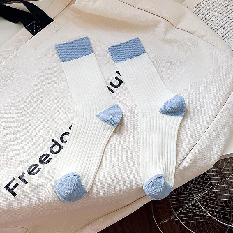 Female Spring and Autumn New Variety Match Color Tall Drum Pile Pile Cotton Socks