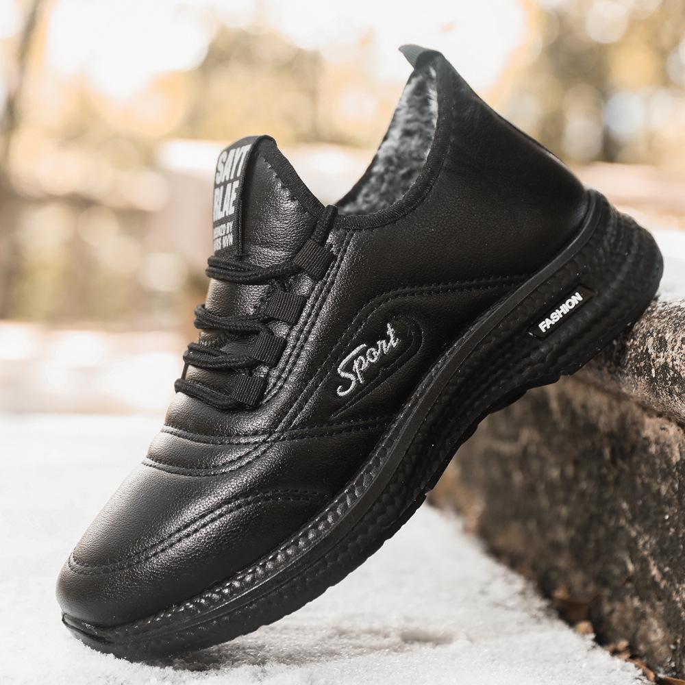 Herren- und Damen-Sportschuhe Winter neu Lederoberfläche warmer Samt Outdoor-Sportschuhe Eltern Freizeitschuhe schwarz Herren