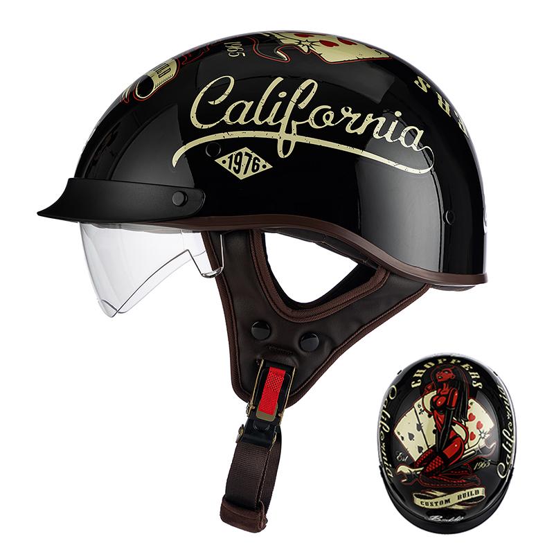 2025 new classic retro motorcycle helmet lightweight ABS material for men and women riding pedal breathable lining half helmet