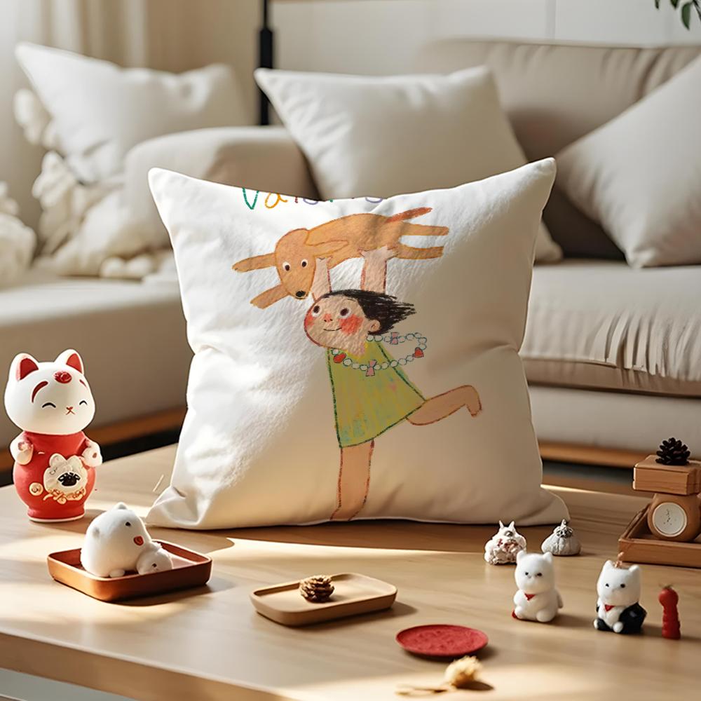 Illustrations Of Everyday Life Cushion Cover Anti-dustmite Pillowcase Invisible Zipper Silky Short Plush Sofa Cushion Cover